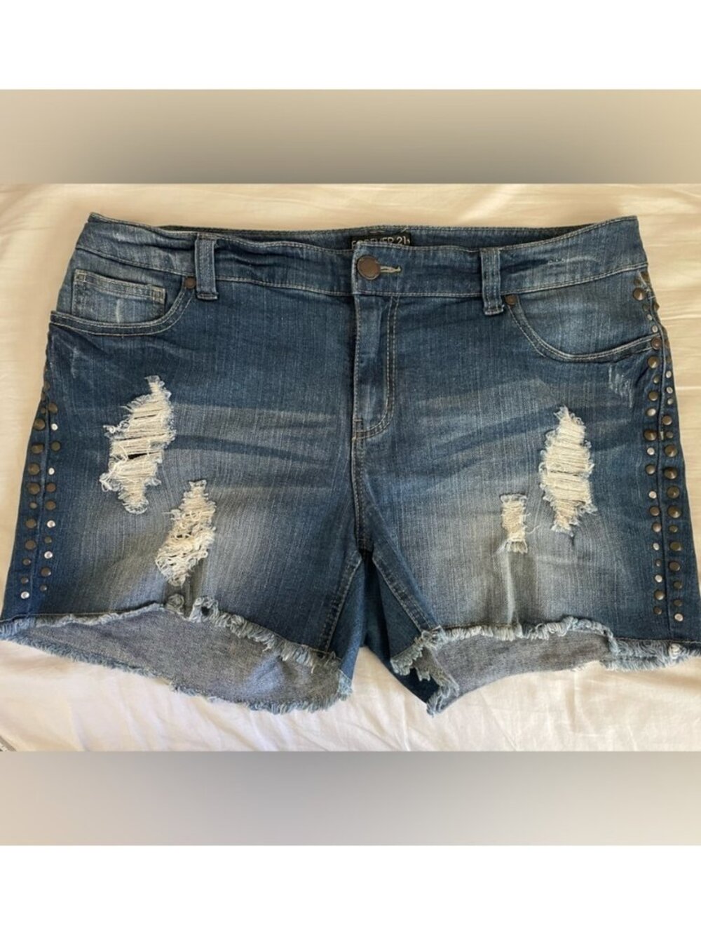 Plus Size Distressed Studded Jean Shorts